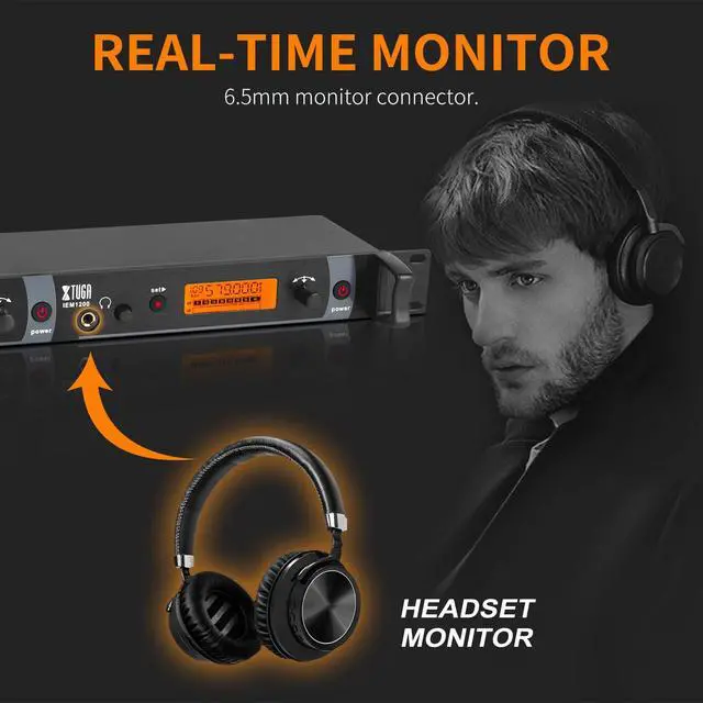 Alt view image 6 of 7 - IEM1200 UHF Mono Wireless in Ear Monitor System 2 Channel 5 Bodypacks Monitoring with in Earphone, 40 Frequencies, Rack Mountable, Up to 300Ft Operation, Suitable for Church and Band