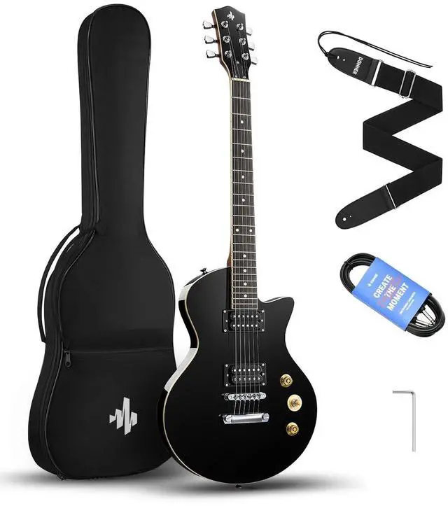 Main image of 39" Electric Guitar, DLP-style with Dual Humbucker Pickups | Solid Poplar Body Full-size Beginner Kits with Gig Bag & Strap for Rock, Blues Practice (DSC-128/Black)