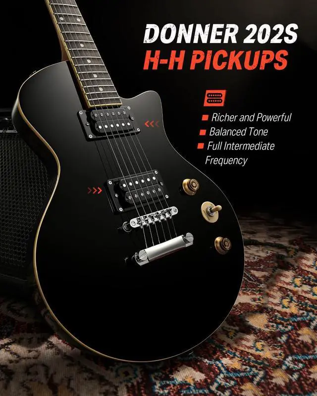 Alt view image 2 of 7 - 39" Electric Guitar, DLP-style with Dual Humbucker Pickups | Solid Poplar Body Full-size Beginner Kits with Gig Bag & Strap for Rock, Blues Practice (DSC-128/Black)