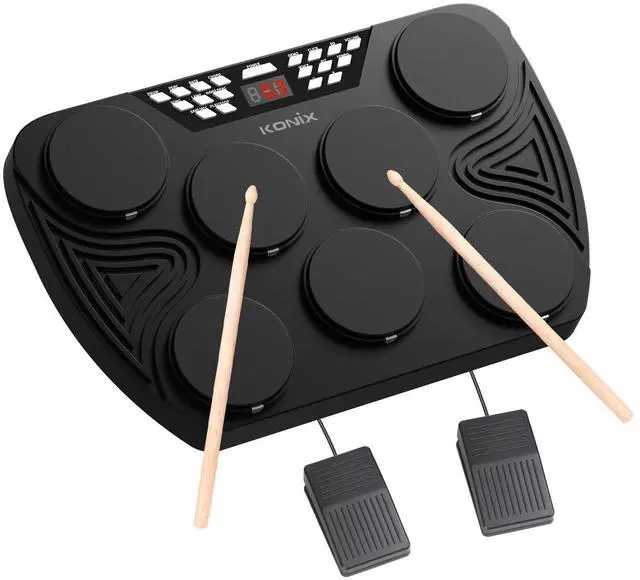 Main image of Electronic Tabletop Drum Set, Portable Electric Drum Kit with 7 Velocity Sensitivity Drum Pads, LED Drum Light, USB-MIDI Mac & PC Support, Ideal Gift for Adult and Beginners