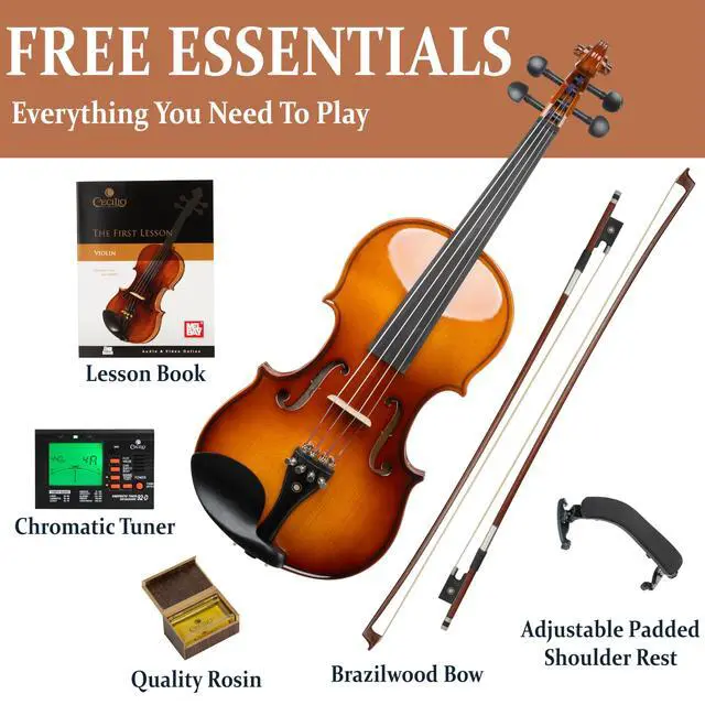 Alt view image 7 of 7 - 1/4 Size Acoustic Violin Set, Solid Wood Body with Bow & Case