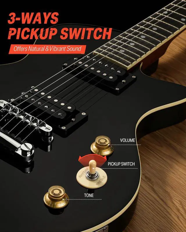 Alt view image 3 of 7 - 39" Electric Guitar, DLP-style with Dual Humbucker Pickups | Solid Poplar Body Full-size Beginner Kits with Gig Bag & Strap for Rock, Blues Practice (DSC-128/Black)