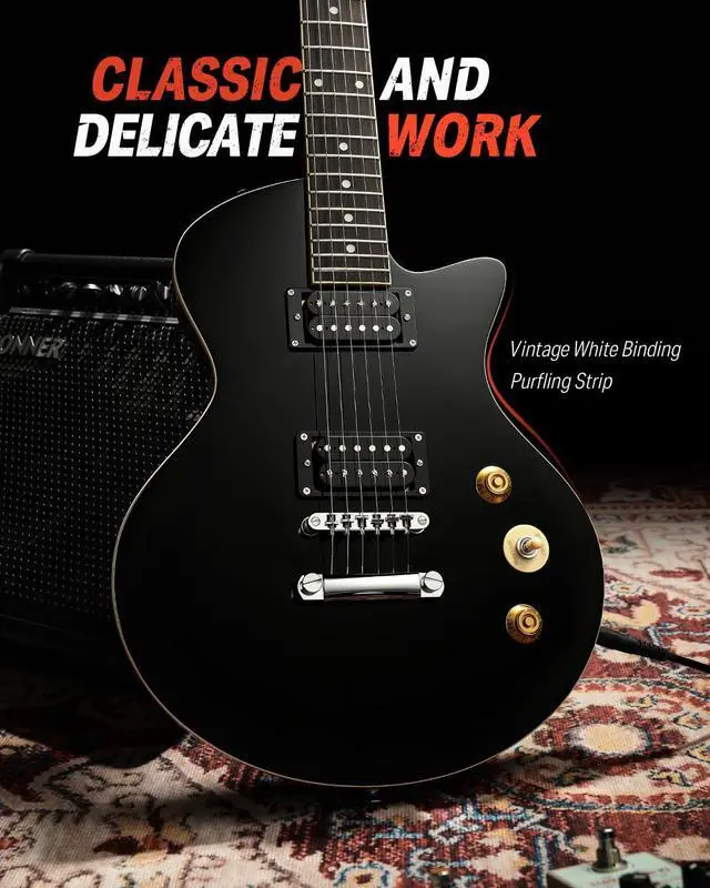 Alt view image 5 of 7 - 39" Electric Guitar, DLP-style with Dual Humbucker Pickups | Solid Poplar Body Full-size Beginner Kits with Gig Bag & Strap for Rock, Blues Practice (DSC-128/Black)