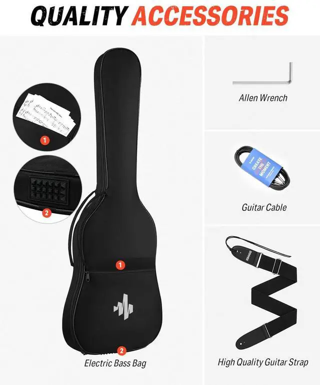 Alt view image 7 of 7 - 39" Electric Guitar, DLP-style with Dual Humbucker Pickups | Solid Poplar Body Full-size Beginner Kits with Gig Bag & Strap for Rock, Blues Practice (DSC-128/Black)
