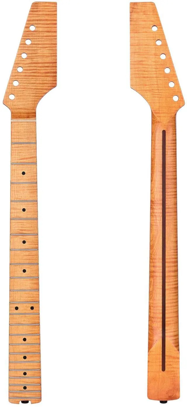 Main image of Electric Guitar Neck, 12"-16" Compound Radius, One-Piece Flame Canadian Hard Maple, 22 Stainless Steel Frets (2.4x1.4mm), Oiled Bone Nut 42mm, Matte Finish