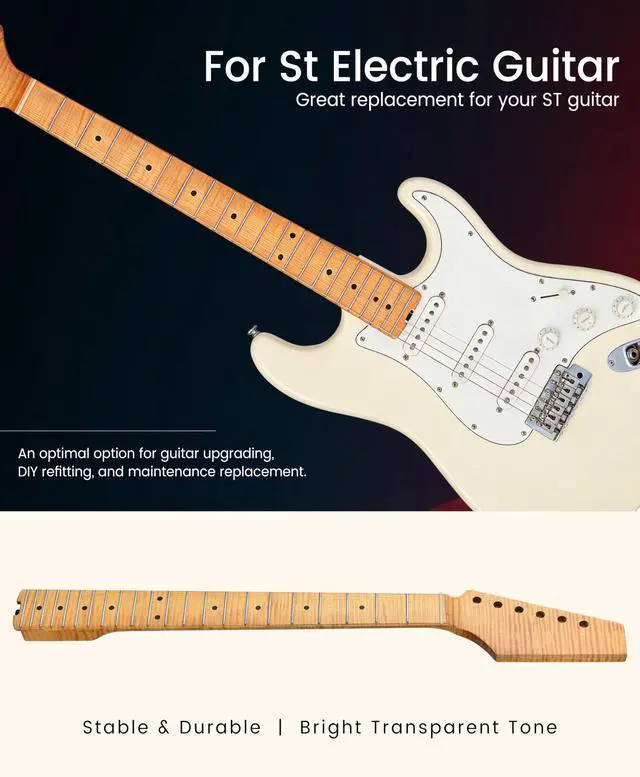 Alt view image 7 of 7 - Electric Guitar Neck, 12"-16" Compound Radius, One-Piece Flame Canadian Hard Maple, 22 Stainless Steel Frets (2.4x1.4mm), Oiled Bone Nut 42mm, Matte Finish