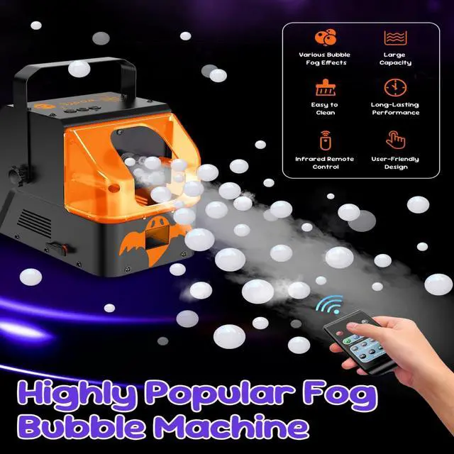 Alt view image 2 of 7 - 450W Fog Bubble Machine, 3-in-1 Smoke Bubble Machine with Remote Controller, Produce Colorful Bubbles Foggy Bubbles Abundant Fog for Halloween Christmas Holiday Stages Wedding Clubs