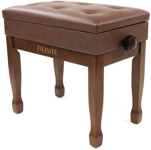 Main image of Adjustable Height Piano Stool Bench PU Leather Cushion Wooden Keyboard Seat with Music Storage (Wood)