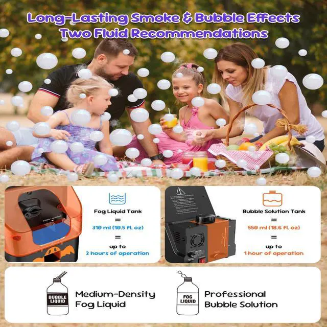 Alt view image 5 of 7 - 450W Fog Bubble Machine, 3-in-1 Smoke Bubble Machine with Remote Controller, Produce Colorful Bubbles Foggy Bubbles Abundant Fog for Halloween Christmas Holiday Stages Wedding Clubs