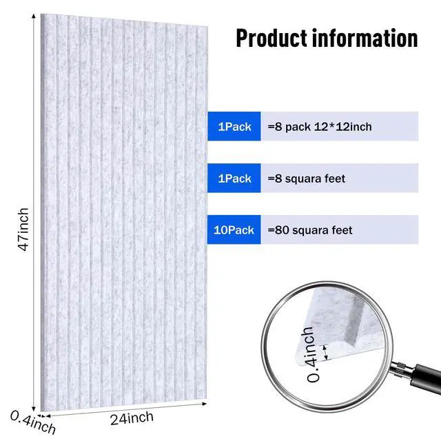 Alt view image 2 of 7 - 10 Pack 47x24 Inch Acoustic Wall Panels, Large Self Adhesive Sound Absorbing Panels for Home, Bedroom, Gaming Room Studio Office, High Density Noise Dampening Wall Decor for Echo Reduction, Light Gray