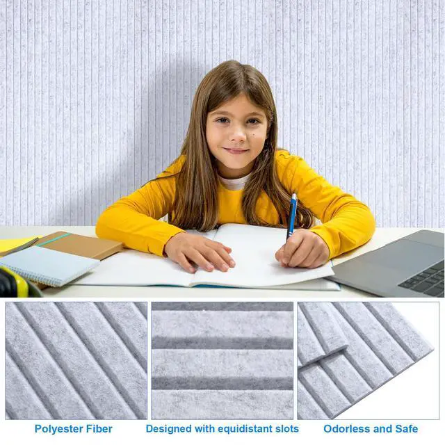 Alt view image 3 of 7 - 10 Pack 47x24 Inch Acoustic Wall Panels, Large Self Adhesive Sound Absorbing Panels for Home, Bedroom, Gaming Room Studio Office, High Density Noise Dampening Wall Decor for Echo Reduction, Light Gray