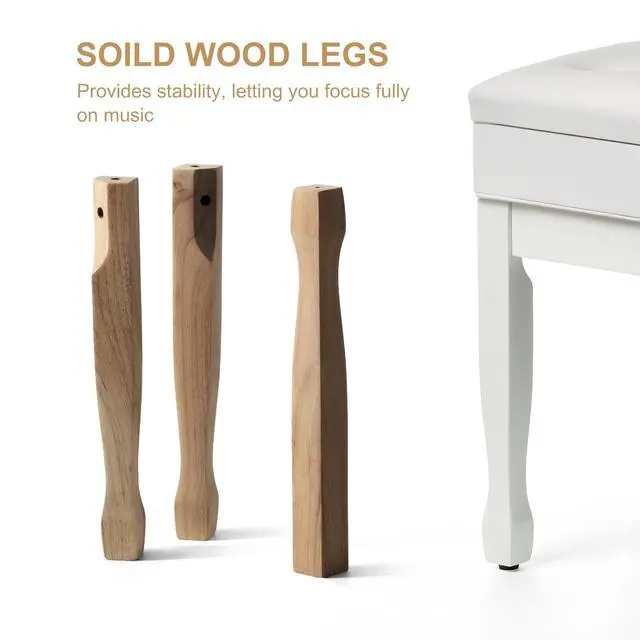 Alt view image 5 of 7 - Adjustable Height Piano Bench Stool PU Leather Cushion Wooden Keyboard Seat with Music Storage (White)