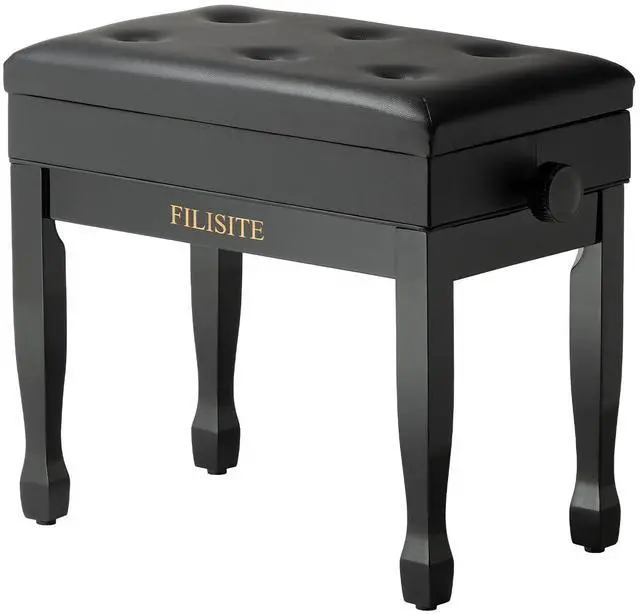 Main image of Adjustable Height Piano Bench Stool PU Leather Cushion Wooden Keyboard Seat with Music Storage (Black)