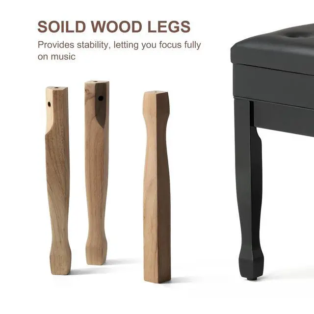Alt view image 5 of 7 - Adjustable Height Piano Bench Stool PU Leather Cushion Wooden Keyboard Seat with Music Storage (Black)