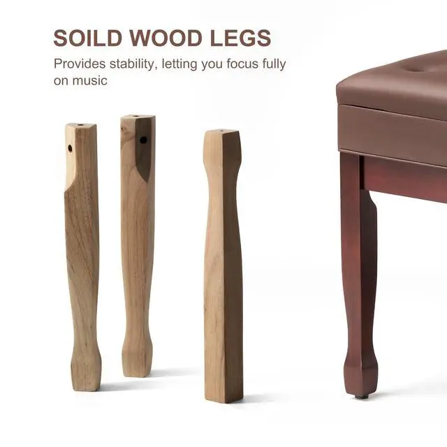 Alt view image 5 of 7 - Adjustable Height Piano Bench Stool PU Leather Cushion Wooden Keyboard Seat with Music Storage (Brown)