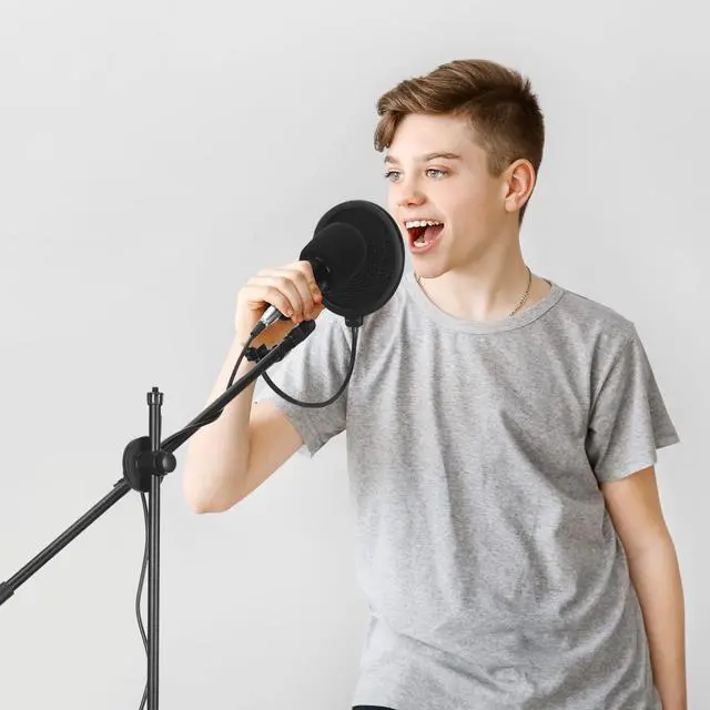 Alt view image 6 of 7 - 4 Pcs Tripod Microphone Stand Adjustable Boom Height Mic Stand with Mic Clip and Windscreen for Live Stream, Singing, Stage Performance, Studio, Max Height 60 Inch