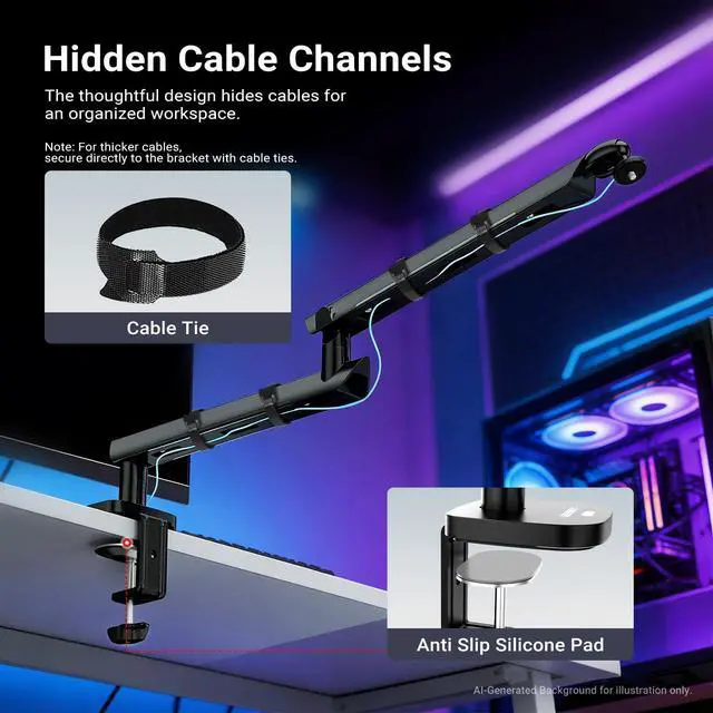 Alt view image 6 of 7 - Low Profile Mic Boom Arm Desk Mount, Microphone Boom Arm with 360° Ball Head & Cable Management Channels, 1/4" 3/8" 5/8" Threads for Podcast Streaming Gaming Recording, Max Load 3.3 lb, MS007
