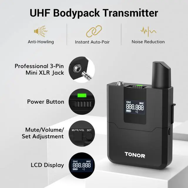 Alt view image 6 of 7 - Wireless Microphone System, 4 * 10-Channel UHF Cordless Handheld Mic Set with Headset/Lavalier Lapel Mics, Bodypack Transmitter, Receiver, 60 m/200ft Range for Karaoke Singing Church PA Speaker