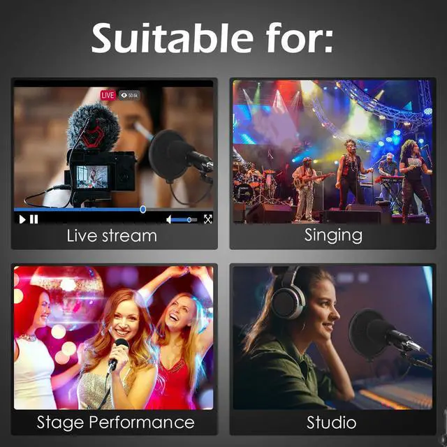Alt view image 7 of 7 - 4 Pcs Tripod Microphone Stand Adjustable Boom Height Mic Stand with Mic Clip and Windscreen for Live Stream, Singing, Stage Performance, Studio, Max Height 60 Inch