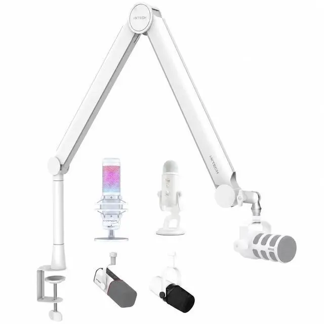 Alt view image 4 of 7 - Mic Arm White Premium Boom Arm 360° Rotatable Microphone Arm Stand with Desk Mount Fully Adjustable Sturdy and Universal VALIANT WHITE Model