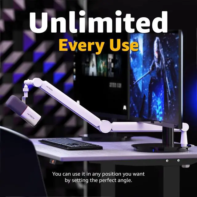 Alt view image 3 of 7 - Mic Arm White Premium Boom Arm 360° Rotatable Microphone Arm Stand with Desk Mount Fully Adjustable Sturdy and Universal VALIANT WHITE Model