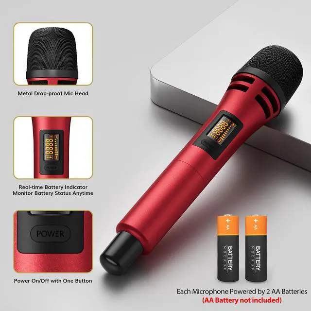 Alt view image 5 of 7 - Wireless Microphones System with 4x10 Channels Cordless Handheld Microfono Inalambrico, UHF Mics with Stable Signal Transmission for Karaoke Singing Party Church Wedding 60 m/200ft Red