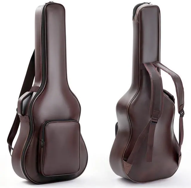 Main image of Guitar Case Acoustic Bag Extra 0.8 in Thick Padding 40 41 42 in Guitar Waterproof PU Leather Hard Case Adjustable Shoulder Strap Sponge Hardshell Guitars Gig Bag 3 Layer Easy Clean, Brown