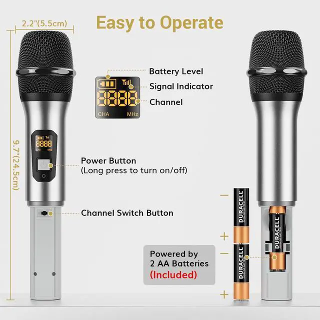 Alt view image 7 of 7 - Wireless Microphones System, 4x10 Channel UHF Wireless Mic, 4 Handheld Adjustable Frequency Metal Cordless Dynamic Mic, Multiset Operation, 90 m Ideal for Karaoke Singing Wedding Church, Silver