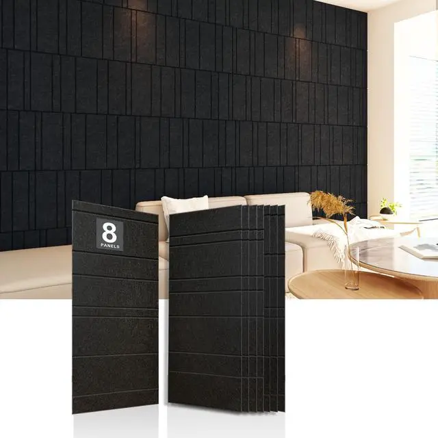 Main image of Acoustic Wall Panels 8 Pack 31.75"x15.75" Thick Black Striped Groove Sound Proof Panels for Walls, Decorative High-Density Soundproofing Panels for Home, Studio, and Office Acoustic Treatment