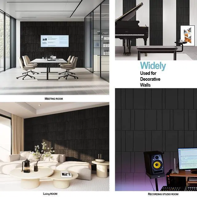 Alt view image 6 of 7 - Acoustic Wall Panels 8 Pack 31.75"x15.75" Thick Black Striped Groove Sound Proof Panels for Walls, Decorative High-Density Soundproofing Panels for Home, Studio, and Office Acoustic Treatment