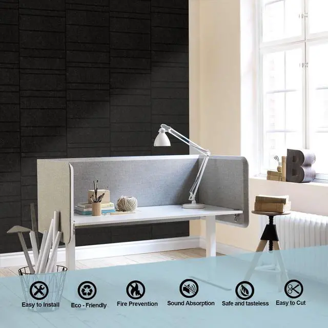 Alt view image 4 of 7 - Acoustic Wall Panels 8 Pack 31.75"x15.75" Thick Black Striped Groove Sound Proof Panels for Walls, Decorative High-Density Soundproofing Panels for Home, Studio, and Office Acoustic Treatment