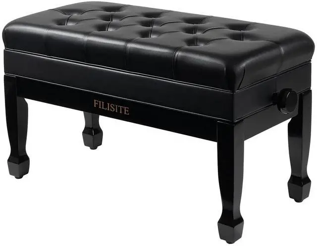 Main image of Adjustable Duet Piano Bench with Storage, Heavy Duty Solid Wood Double Piano Stool Keyboard Bench Seat with PU Leather Padded Cushion (Black)