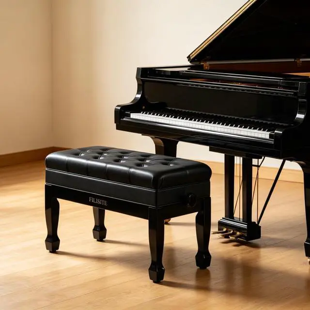 Alt view image 2 of 7 - Adjustable Duet Piano Bench with Storage, Heavy Duty Solid Wood Double Piano Stool Keyboard Bench Seat with PU Leather Padded Cushion (Black)