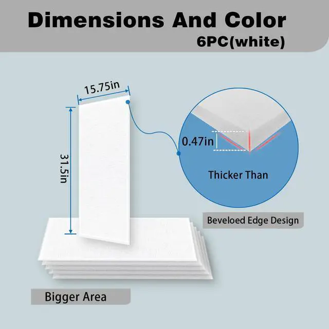 Alt view image 5 of 7 - 6 Pack Self-Adhesive Acoustic Panels,15.75" X 31.5" X 0.47" Soundproof Wall Panels, High Density Beveled Edge Acoustic Wall Panels, Sound Proof Absorbing for Studio Home and Office (White)