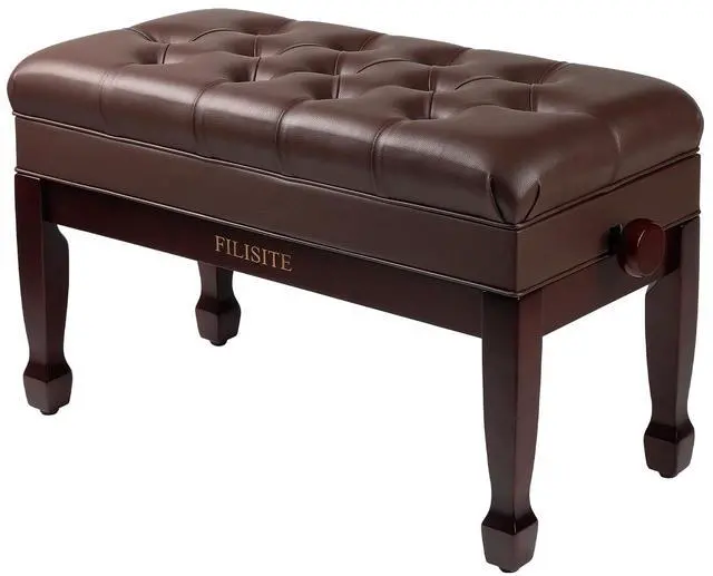 Main image of Adjustable Duet Piano Bench with Storage, Heavy Duty Solid Wood Double Piano Stool Keyboard Bench Seat with PU Leather Padded Cushion (Brown)