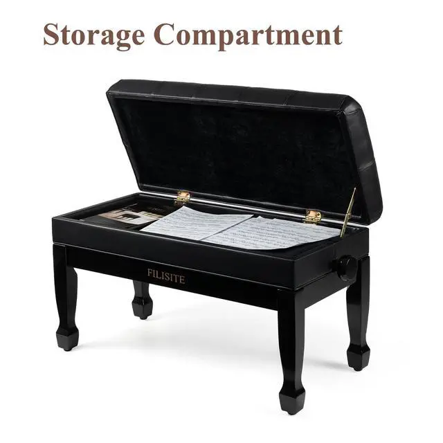 Alt view image 7 of 7 - Adjustable Duet Piano Bench with Storage, Heavy Duty Solid Wood Double Piano Stool Keyboard Bench Seat with PU Leather Padded Cushion (Black)