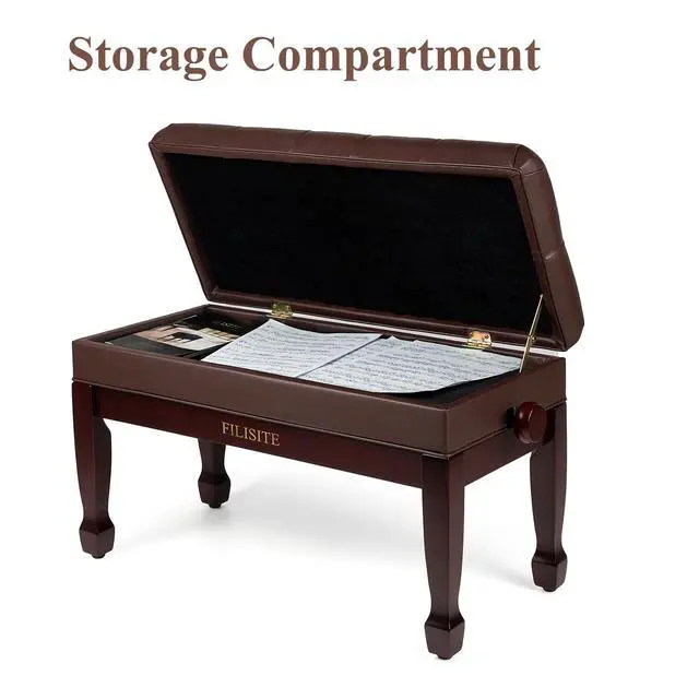 Alt view image 7 of 7 - Adjustable Duet Piano Bench with Storage, Heavy Duty Solid Wood Double Piano Stool Keyboard Bench Seat with PU Leather Padded Cushion (Brown)