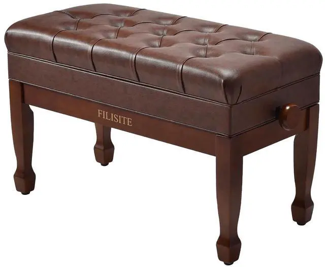 Main image of Adjustable Duet Piano Bench with Storage, Heavy Duty Solid Wood Double Piano Stool Keyboard Bench Seat with PU Leather Padded Cushion (Wood)