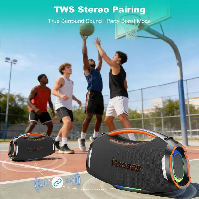 Alt view image 6 of 7 - Portable Bluetooth Speaker with 2 Wireless Mics, 250W Peak Booming Bass, IP55 Waterproof Dustproof, TWS Pairing, RGB Lights, 6.5H Continuous Use / 20H Music, Outdoor Party Speaker, Ideal Gifts