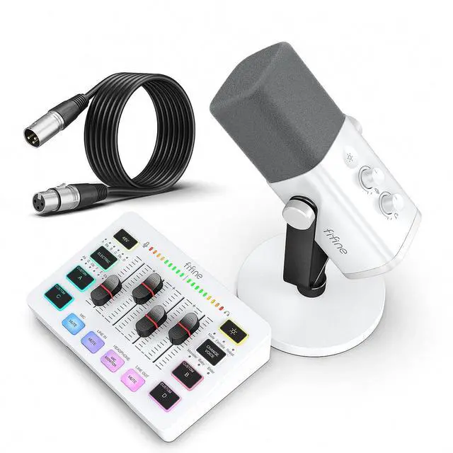 Main image of Gaming Equipment Bundle, XLR/USB Streaming Dynamic Microphone with Audio Mixer Set, Podcast Recording Mic with Gain Knob, PC Mixer with Slider Fader Kit for Video, Game Voice-Ampligame KS5W