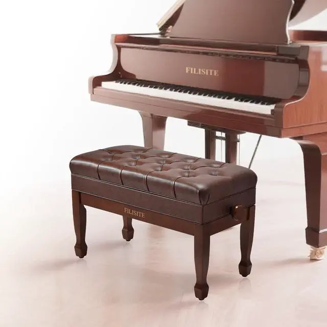 Alt view image 2 of 7 - Adjustable Duet Piano Bench with Storage, Heavy Duty Solid Wood Double Piano Stool Keyboard Bench Seat with PU Leather Padded Cushion (Wood)