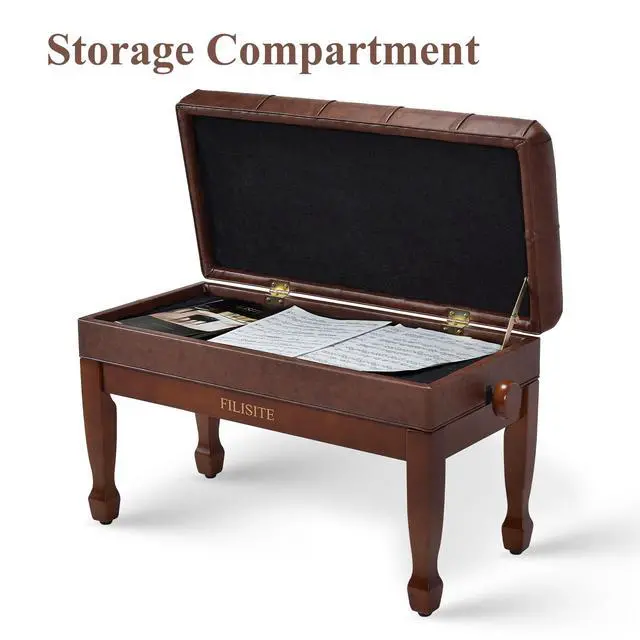 Alt view image 7 of 7 - Adjustable Duet Piano Bench with Storage, Heavy Duty Solid Wood Double Piano Stool Keyboard Bench Seat with PU Leather Padded Cushion (Wood)