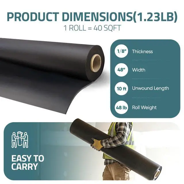 Alt view image 4 of 7 - Mass Loaded Vinyl 1/8in, 1.2 lb/in2 - MLV Soundproofing Barrier (1.23 lb, 1/8 in, 40 sqft)