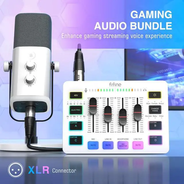Alt view image 2 of 7 - Gaming Equipment Bundle, XLR/USB Streaming Dynamic Microphone with Audio Mixer Set, Podcast Recording Mic with Gain Knob, PC Mixer with Slider Fader Kit for Video, Game Voice-Ampligame KS5W