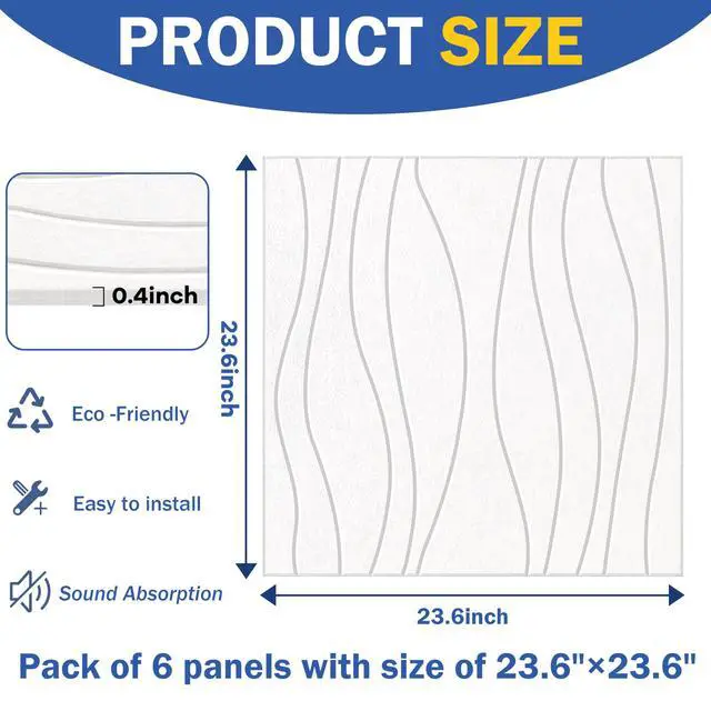 Alt view image 7 of 7 - Water Waves Acoustical Wall Panels, Decorative Sound Absorbing Wall Panels | 23.6 x 23.6 Inch 6 Pack Art Acoustic Panels, Sound Absorbing Wall Art, for Echo Reduction in Home Office & Apartment