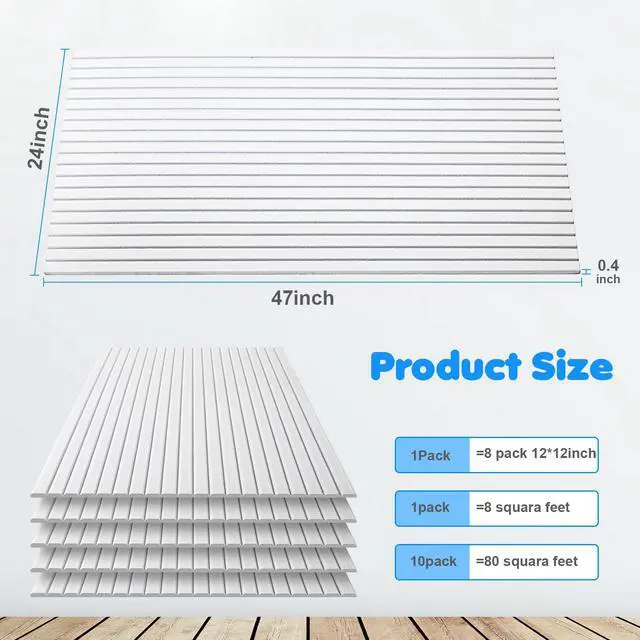 Alt view image 2 of 7 - 10 Pack 47x24 Inch Acoustic Wall Panels, Large Self Adhesive Sound Absorbing Panels for Home, Bedroom, Gaming Room, Studio & Office, High Density Noise Dampening Wall Decor for Echo Reduction, White