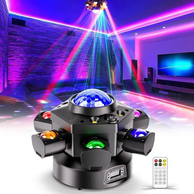Main image of 6-Arm Moving Head DJ Lights, 120W RGBW 4-in-1 Stage Lights with Kaleidoscope Magic Ball Effect, Starry Laser Effects, White/Golden Strobe, 540° Rotation, DMX512 Sound Activated Remote for Disco DJ Bar