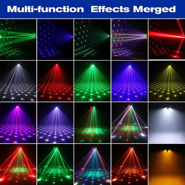 Alt view image 3 of 7 - 6-Arm Moving Head DJ Lights, 120W RGBW 4-in-1 Stage Lights with Kaleidoscope Magic Ball Effect, Starry Laser Effects, White/Golden Strobe, 540° Rotation, DMX512 Sound Activated Remote for Disco DJ Bar