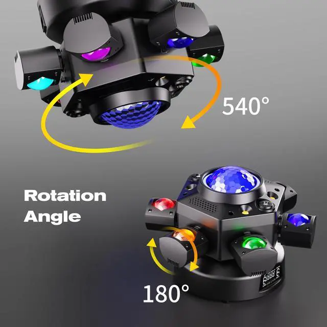 Alt view image 6 of 7 - 6-Arm Moving Head DJ Lights, 120W RGBW 4-in-1 Stage Lights with Kaleidoscope Magic Ball Effect, Starry Laser Effects, White/Golden Strobe, 540° Rotation, DMX512 Sound Activated Remote for Disco DJ Bar
