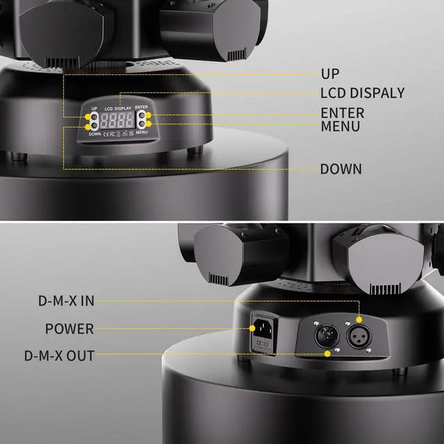 Alt view image 7 of 7 - 6-Arm Moving Head DJ Lights, 120W RGBW 4-in-1 Stage Lights with Kaleidoscope Magic Ball Effect, Starry Laser Effects, White/Golden Strobe, 540° Rotation, DMX512 Sound Activated Remote for Disco DJ Bar